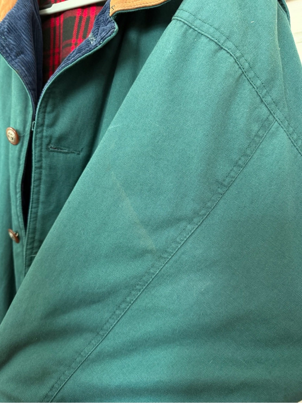 Vintage Free Country Green Barn Coat Chore Jacket Plaid Lined Men’s Medium - Picture 6 of 9